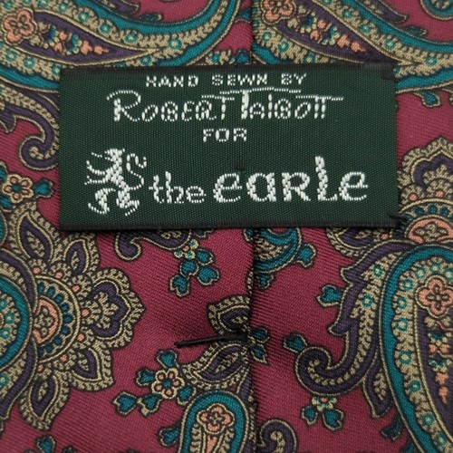 Vintage Robert Talbott Mens Tie Classic 57" Green Paisley Red Twill Silk Necktie - Afbeelding 6 van 9