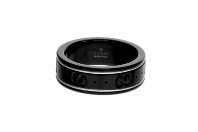 Gucci 18K White Gold & Black Synthetic Corundum Icon Ring