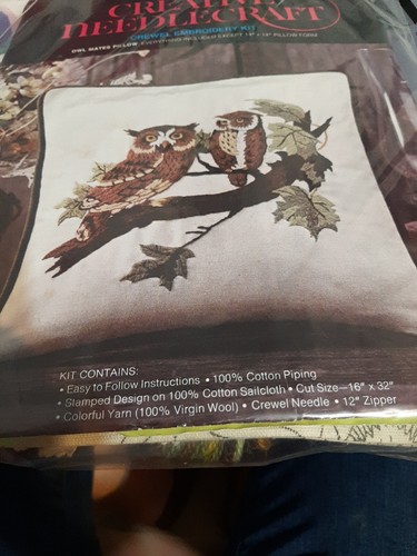 Vintage Avon Creative Needlecraft OWL MATES Pillow Crewel Embroidery Kit NOS - Picture 5 of 6