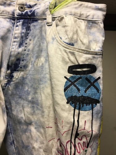 Men's Smoke Rise Denim Co Graffiti Skinny Fit Jeans 38x32 82930 W/ Side Stripe - Picture 6 of 12