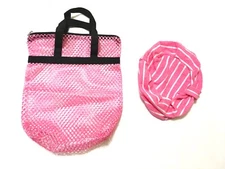 NEW LOT 2 Shower Cap Toiletry Bag Mesh Travel Kit PINK Loofah TSA Bag Body Bath
