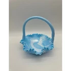 Vintage Fenton Blue White Marble Slag Glass Hobnail Basket