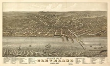 14" x 24" 1877 Birds eye view of Cleveland, Ohio