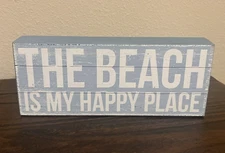 The Beach Is My Happy Place Sign Rustic Wooden Handcrafted Coastal 10" x 4" Rare
