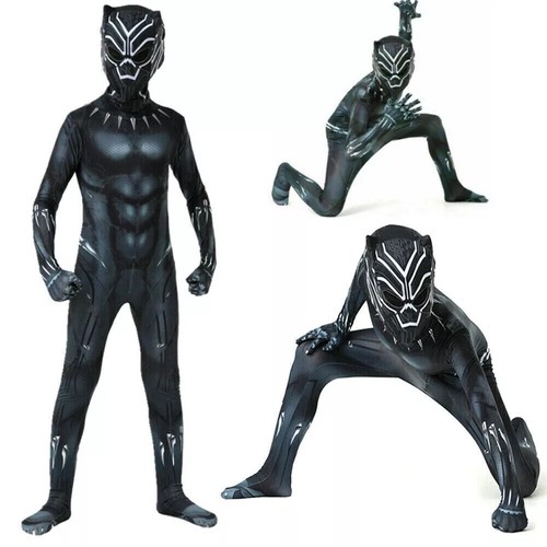 Black Panther Party Costume Boys Kids Superhero Cosplay Fancy Dress Up Outfit - Picture 3 of 16