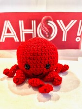 handmade crochet stuffed animals, red octopus, red squid, scarlet, octopus