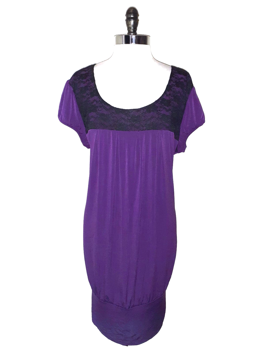 NEW TORRID Plus Size 3 3X Dress Purple Black Lace Short Sleeve Stretch