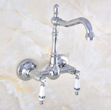 Kitchen Sink Mixer Faucet Hot Cold Swivel Spout Tap Bathroom Wall Mount Chrome