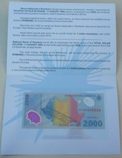 Romania 2000 Lei 1999 Polymer P111B In Folder Uncirculated