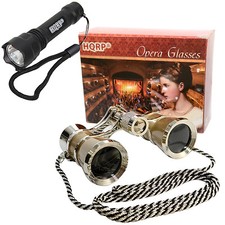 HQRP Opera Theater Binocular 3X25 Optics Glasses w/ Chain  Compact Flashligh
