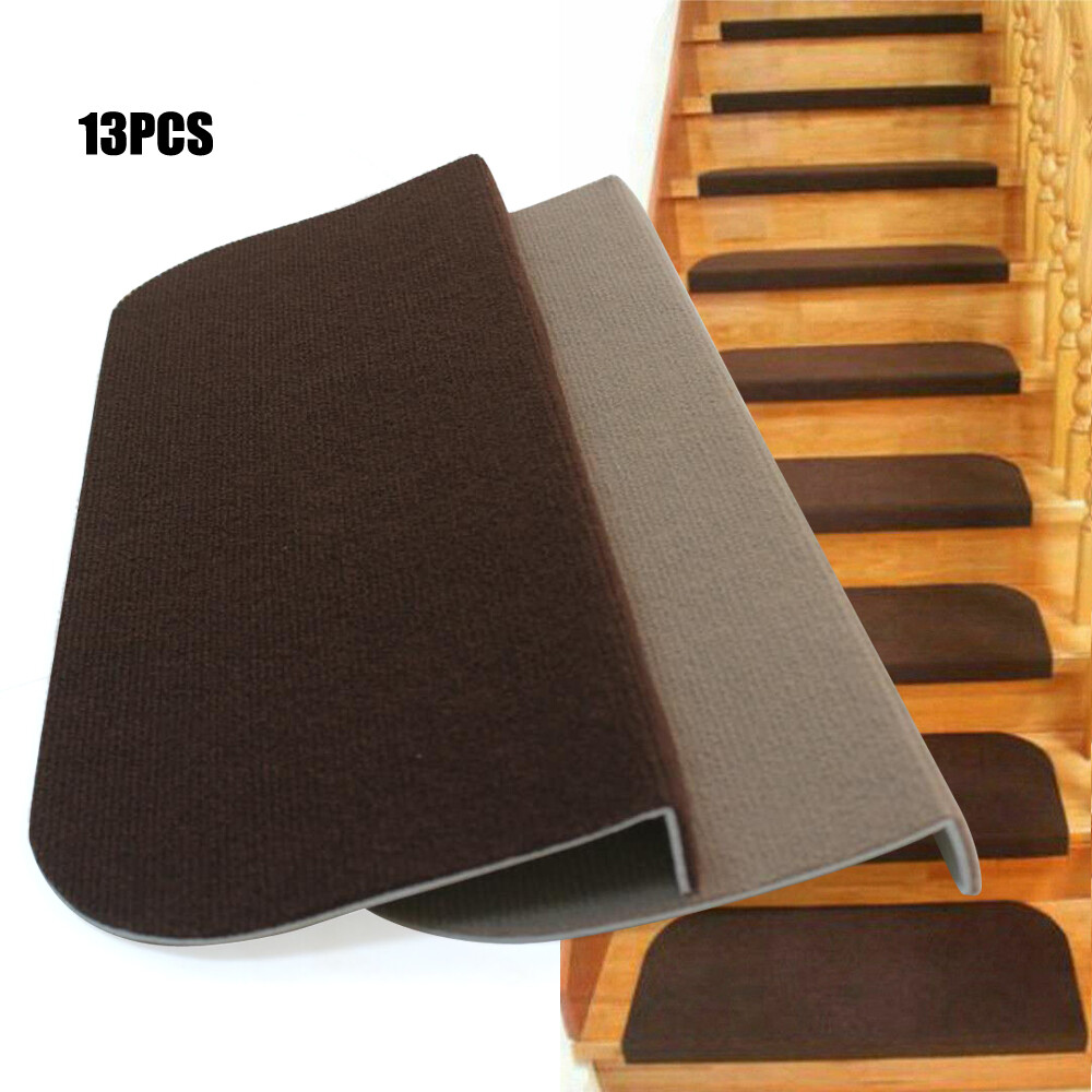 Stair Treads Set Indoor Wood Floors Non Skid Slip Carpet Rugs Pads  Grey/Brown