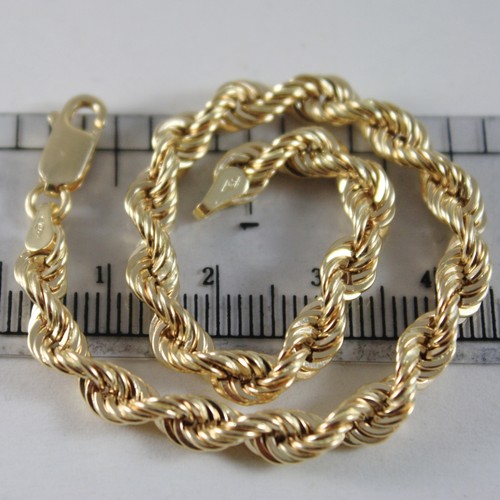 Bracelet en or Jaune 750 18K Corde Tressé 19 CM X 5 MM Fabriqué En Italie - Imagen 1 de 10