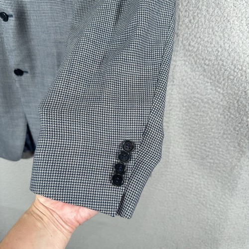 Canali Blazer mens 46 US /56 EU Blue Gray Houndstooth 100% Pure Wool Sports Coat - Picture 9 of 20