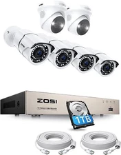 ZOSI 8CH 5MP 6pcs Wired PoE IP AI Cameras Home Security System H.265+1TB 24/7