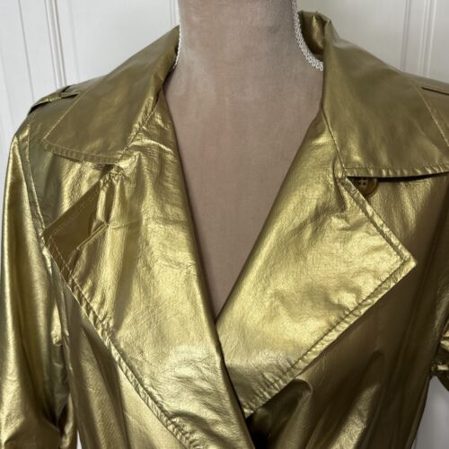 Vintage 1980s Christian Dior Gold Metallic Size 6 Trench Coat Luxury David Bowie - Picture 4 of 24