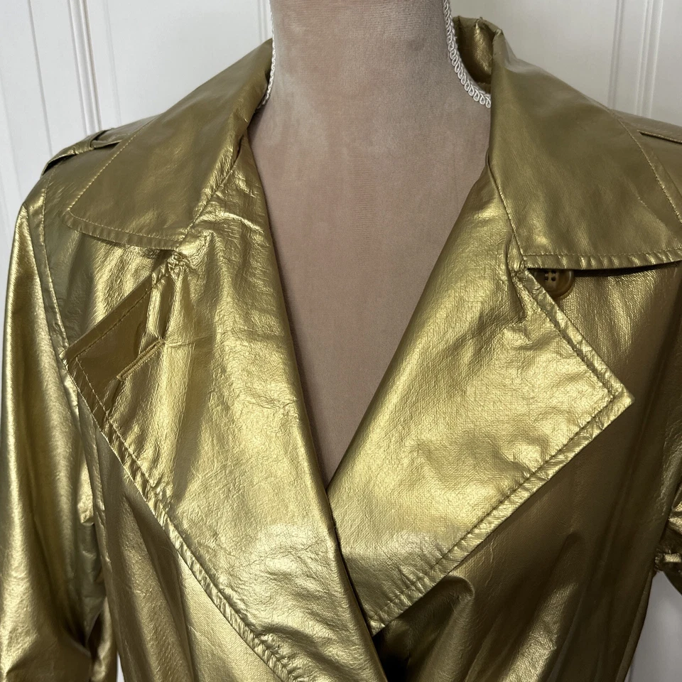 Vintage 1980s Christian Dior Gold Metallic Size 6 Trench Coat Luxury Maximalist - Image 4 of 4