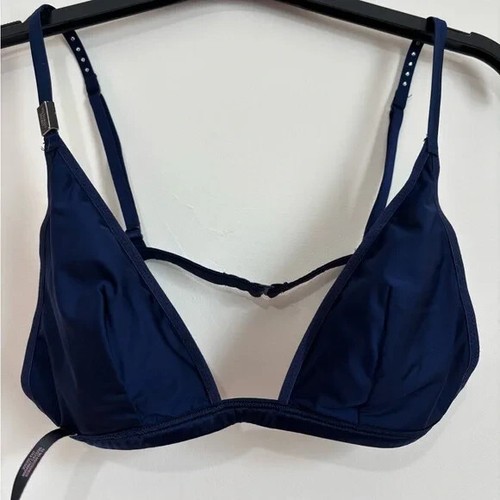 Victoria Secret Navy Blue Satin Unlined Wireless Solid embellished triangle Bra - Picture 5 of 13