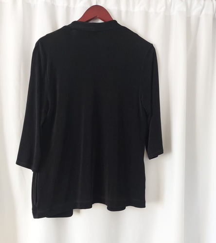 Chico's Travelers Jacket Sz 1(Med) Stretch Pockets 3/4 Sleeves Open Front Black - Picture 2 of 7