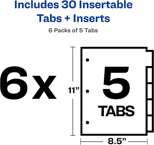 Avery 5-Tab Binder Dividers, Insertable Multicolor Big Tabs, 6 Sets (11109) - Picture 5 of 5