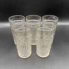 Set of 5 Vintage Anchor Hocking Clear Quilted Diamond Glasses Tumblers Cups MCM