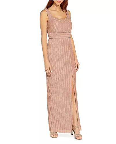 Neu mit Etikett Adrianna Papell Damen rosa metallic plissiertes langes Kleid Dress 2  - Bild 1 von 1