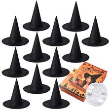 12 Pack Black Pointed Witch Hats headband, Classic Satin Wizard Costume Hats ...