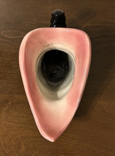 MCM Vintage Hull Pottery Glazed Cornucopia Pink & Black Conch Vase Planter USA - Picture 7 of 11