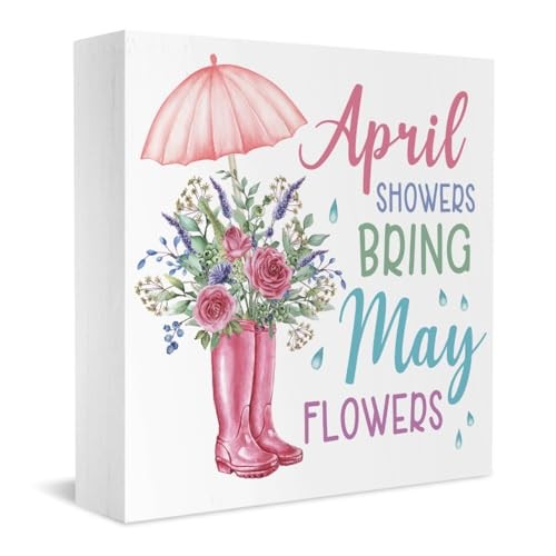 Spring Decor Showers Bring May Flowers Wooden Sign Spring Decorative April