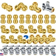 Push Plumbing Fitting Kit 1/2" - 10 Couplings, Elbows, Valves & Disconnect Clip