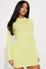 Fashion Nova Angel Mini Dress - Lime Long Sleeve  Size Medium