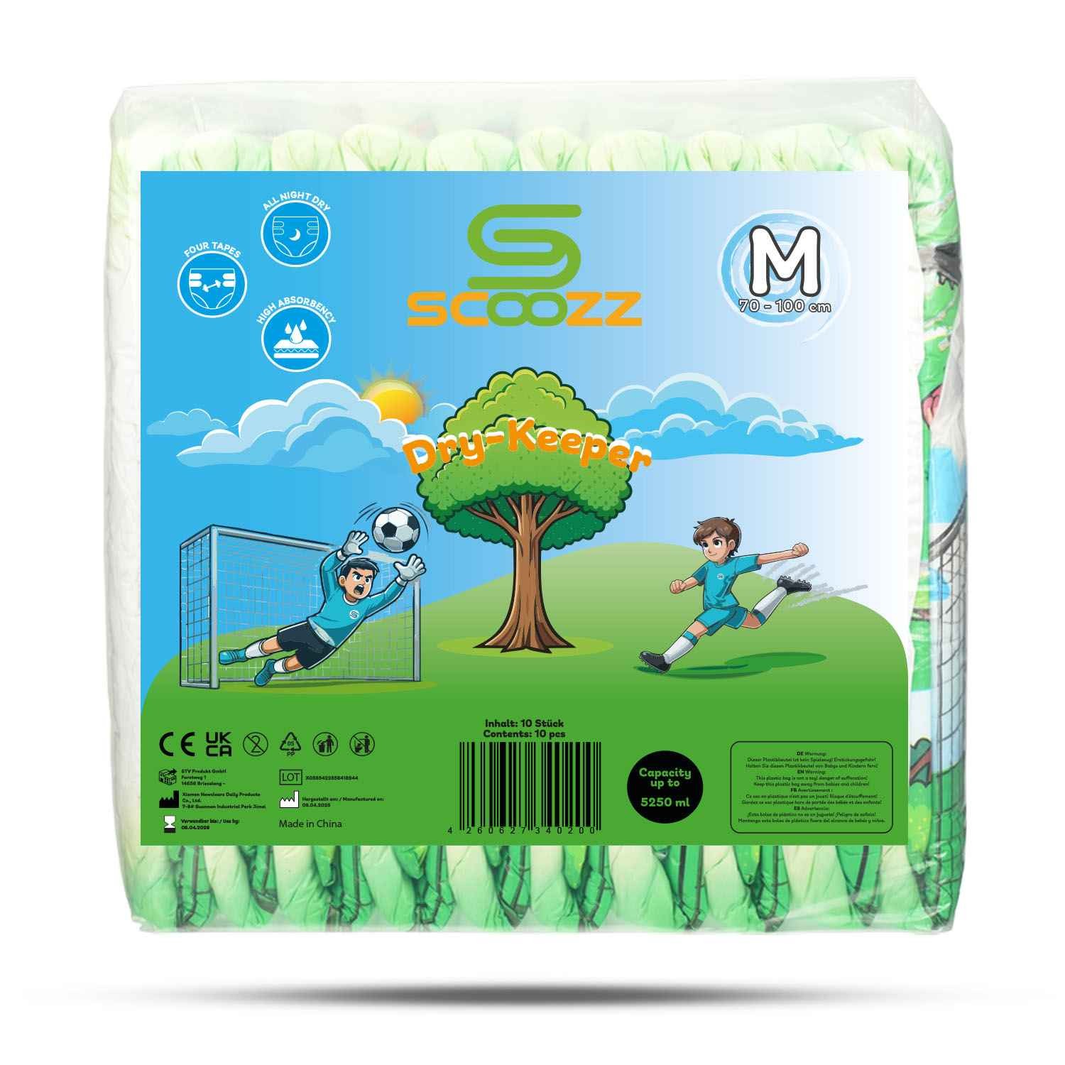 Scoozz Dry Keeper Fußball Erwachsenenwindel Inkontinenz Gr. M 70–100 cm 10 Stück