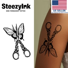 SteezyInk temporary tattoo Butterfly Scissors last upto 2 weeks 5 x 2 inch