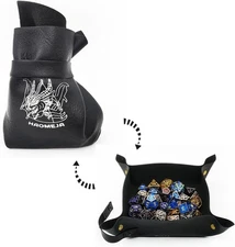 HAOMEJA DND Dice Tray & Bag With Button - Role Playing Leather Black 