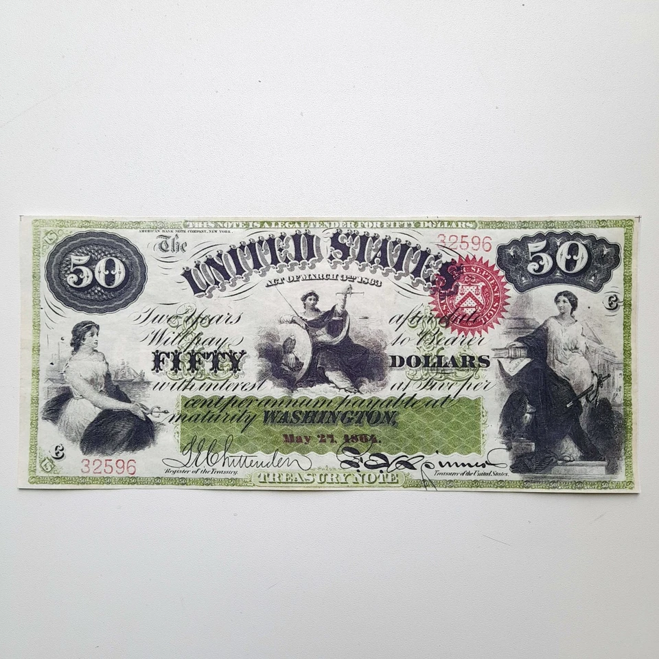 50 Dollars 1864 United States Interest Bearing Note Reproduction Fr US# 203 - Image 3 of 4