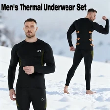 2pc Men Thermal Underwear Set Fleece Base Layer Long Johns Top&Pants Winter Warm