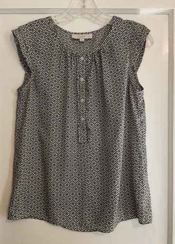 Damenbluse LOFT schwarz-weiß Blumenmuster ärmellos Größe S