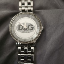 D&G Dolce & Gabbana Time Watch Silver Stainless Steel Crystal Pave Logo Dial
