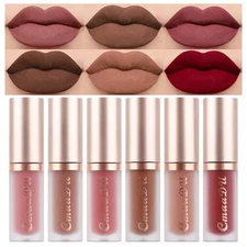 evpct 6Pcs Dark Light Nude Brown Matte Matt Liquid Lipstick Lip Gloss Glossy Set