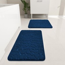 Bathroom Rugs Mat Set 2 PCS Dark Blue Memory Foam Non Slip Absorbent Wash