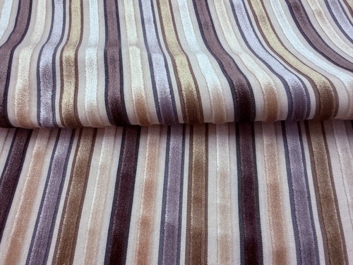 6.5 Metres Cut Velvet Striped Fabric Beige Cream Grey Curtain Blind Upholstery - Picture 5 of 7