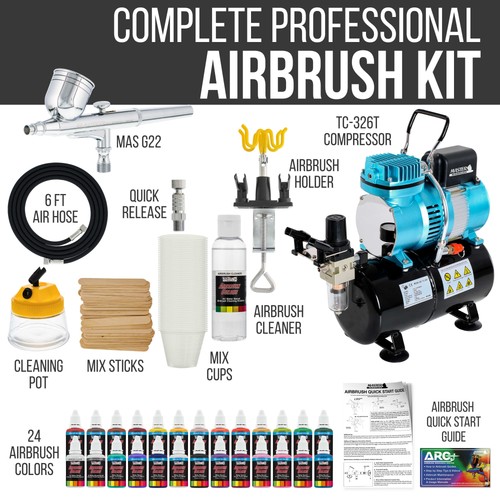Master Gravity Airbrush Lufttank Kompressor Kit mit 24 Farben Acrylfarben Set - Bild 2 von 5