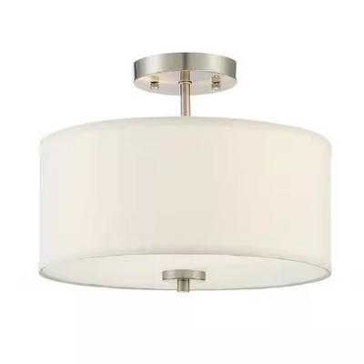 Meridian Light 13'' Wide Semi-Flush Drum Ceiling Fixture Brushed Nickel