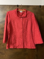 Coldwater Creek Women's Red Floral Textured Collared Button Front Jacket 3/4