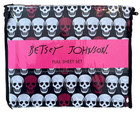 Betsey Johnson Full Sheet Set Skull Pattern Pink Black Bedding Halloween New NWT