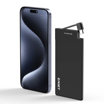 EAGET Portable Charger Built in USB Cables 5000mAh Slim Fast Charging Power Bank