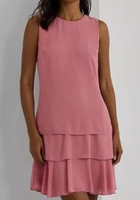 Lauren Ralph Lauren Women's Georgette Sleeveless Shift Dress Rose Blush, 18