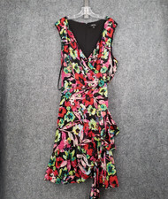 Tahari ASL Dress Womens 24W Plus Chiffon Floral Wrap Surplce Floral Sleeveless