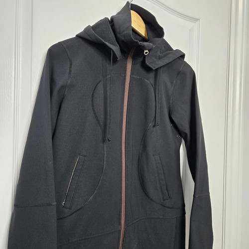Lululemon Full Zip Jacket Womens Black Large Hooded Thumb Hole Fleece Lined - Picture 2 of 14