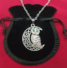 ATHENA MINERVA CELTIC KNOTWORK OWL CRESCENT MOON PENDANT WICCAN PAGAN  NECKLACE 