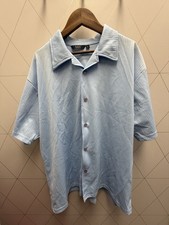 Vintage NEXT Mens L BabyBlue Textured Knit Button Up Shirt USA Made Short Sleeve
